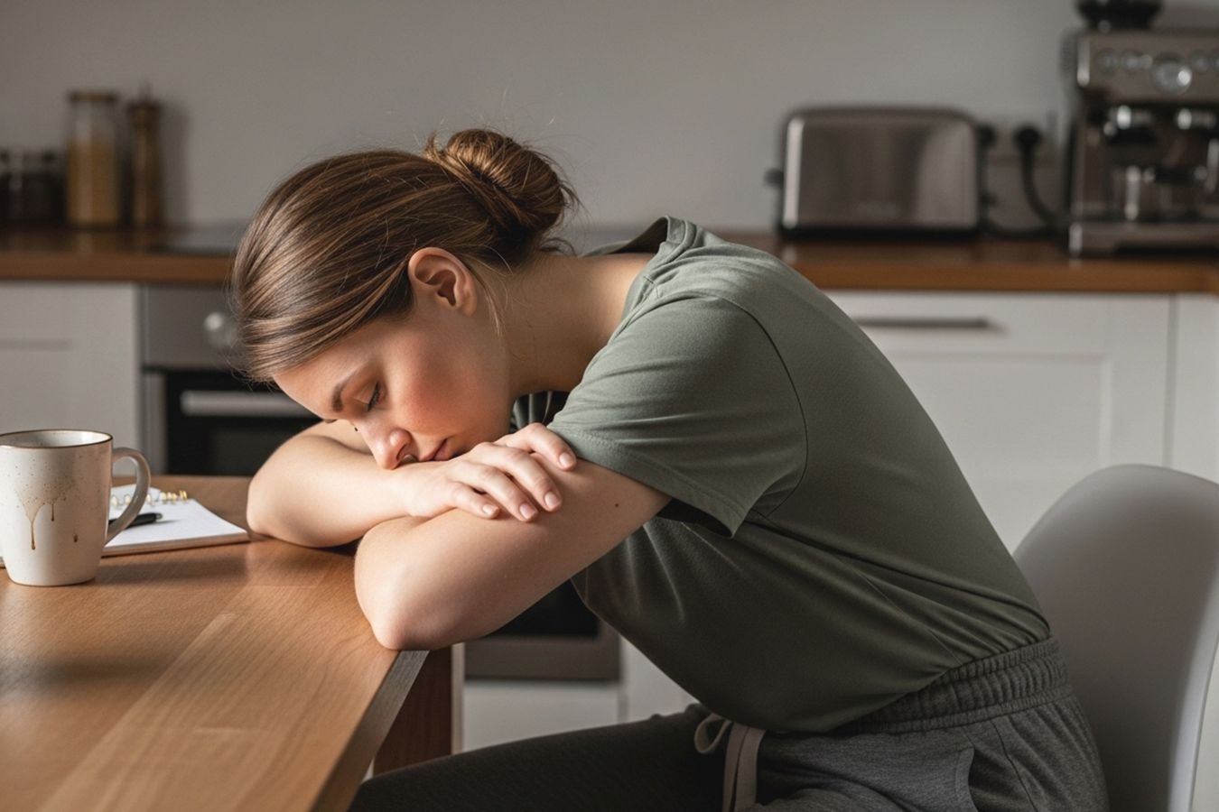 Девушка спит сложив руки на стол